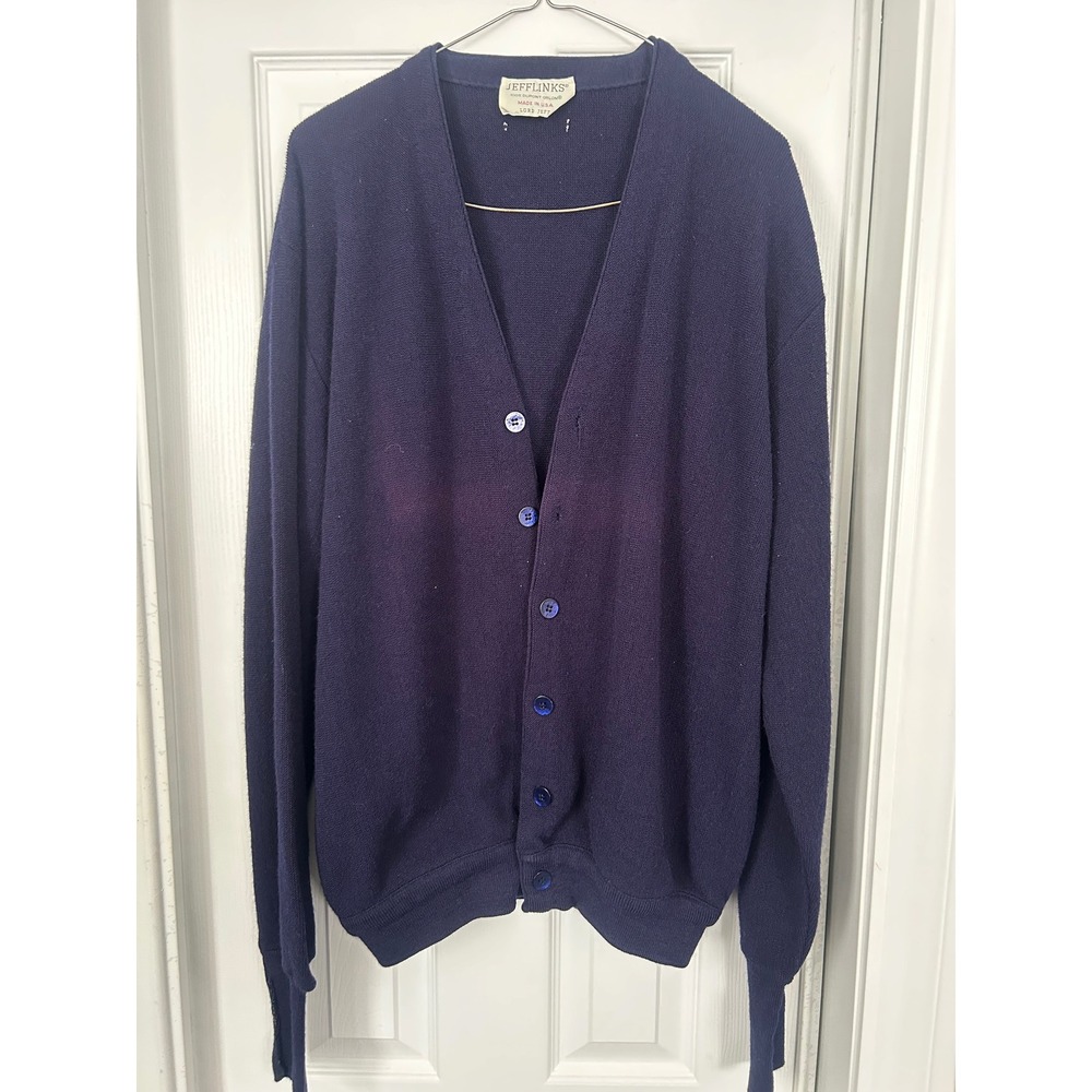 Vintage Lord Jeff Jefflinks Navy Blue Cardigan Sweater XL Orlon Acrylic USA Made